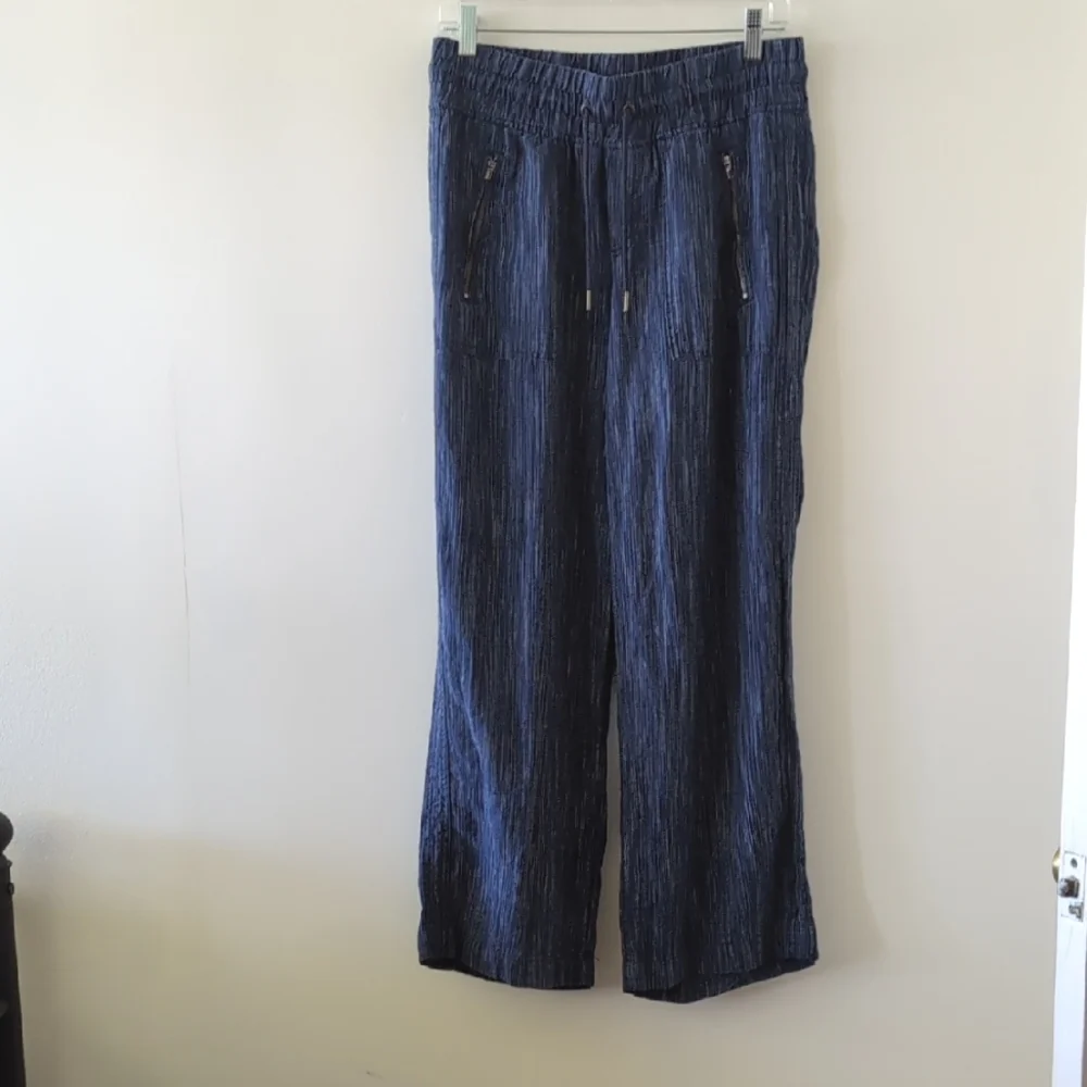 Athleta Navy Blue Wide-Leg Drawstring Track Pants - Picture 3 of 9